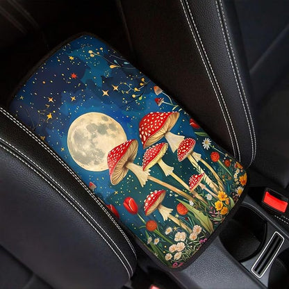 UNICEU Moom Flower Mushroom Car Center Console Armrest Cushion Cover for Women Universal Fit Most Vehicle SUV Non-Slip Auto Center Console Cushion Pad Protect for Pet Claws,Mushroom Car Accessories