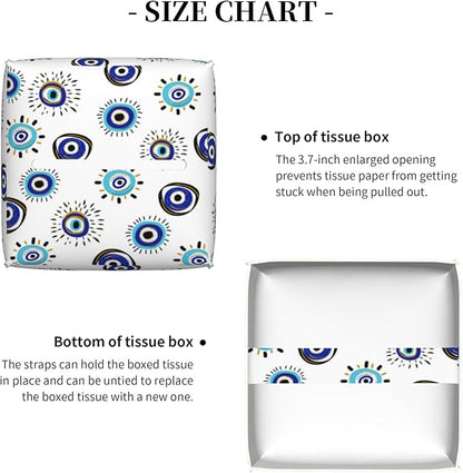 POIUBLE Evil Eye Tissue Box Cover Leather Tissue Box Holder Square Facial Paper Organizer Dispenser for Bathroom Kitchen Bedroom Vanity Countertop Night Stands