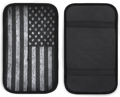 for Vintage Retro American Flag Black Car Center Console Armrest Cover Car Handrail Box Cushion Handrail Box Armrest Cushion Middle Consoles Protector for Most Car