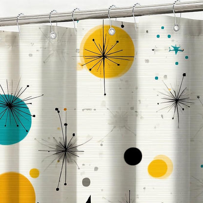 mutakin Mid Century Shower Curtain Cute Cats Shower Curtains for Bathroom Waterproof Fabric Bath Curtain Decor with Hooks
