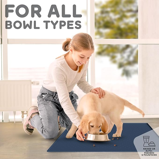 Dog Food Mat - 28x18 Raised Edges Dogs Mat for Food and Water Prevent Spill, Waterproof Cat Food Mats Protect Floors, Easy Clean Dog Bowl Mats for Food and Water, Silicone Pet Feeding Placemats