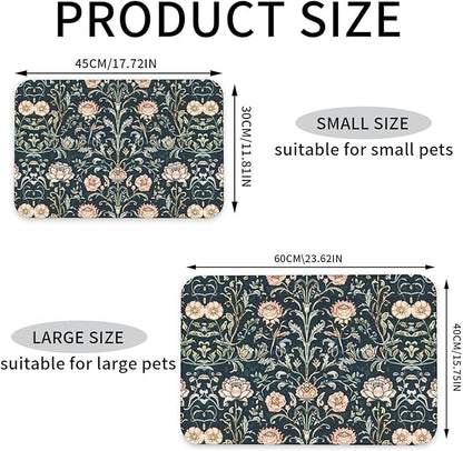 Pink Vintage Flower Dog Food Mat Absorbent Bowl Mats No Stains Quick Dry Waterproof Pet Cat Placemats for Food and Water, 30x45cm