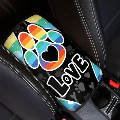 UNICEU Universal Fit Dog Paw Car Armrest Cover Colorful Stripes Love Dog Paws Auto Center Console Armrest Pad Anti Slip Armrest Seat Box Cover Protector Comfortable Car Interior Decor Accessories