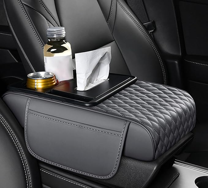 Car Armrest Center Console Cover for Jeep Grand Cherokee (WK2) 2011–2021, Center Console Pad with Cup Holder, Multifunctional Armrest Cushion,D Grey