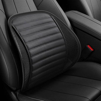 Leather Lumbar Support Seat Cushion with Mesh Breathable Car Seat for Lower Back Pain, Ergonomic Backrest for Office Chairs Car(Black)