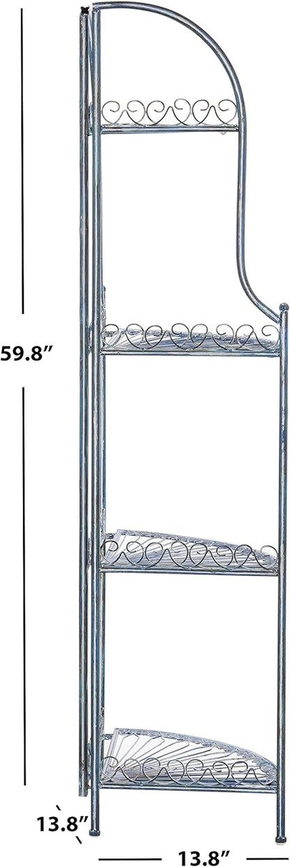 Safavieh PAT5013C Outdoor Collection Abarrane Antique Blue Wrought Iron 4-Tier Corner Shelf