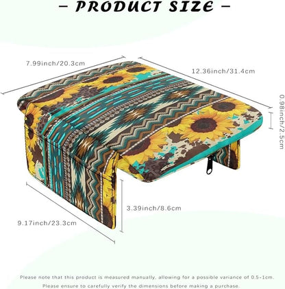 Wanyint Aztec Sunflower Blue Auto Center Console Cover Soft Armrest Box Pad Protector Middle Console Cover with Pockets Storage Bag Hand Rest Pillow Car Interior Decor Accessories