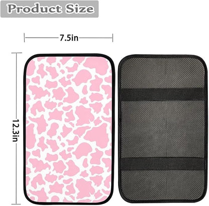 JoyLamoria Pink Cow Print Auto Armrest Box Pad Center Console Armrest Cover Universal Fit Car SUV Sedan