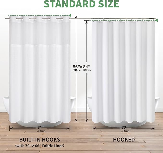 eachope Extra Long No Hook Shower Curtain with Snap-in Fabric Liner Set,White Waffle Weave Shower Curtains for Bathroom,Hotel Luxury Decor Bathroom Curtain Set,Waterproof & Washable,71Wx86H