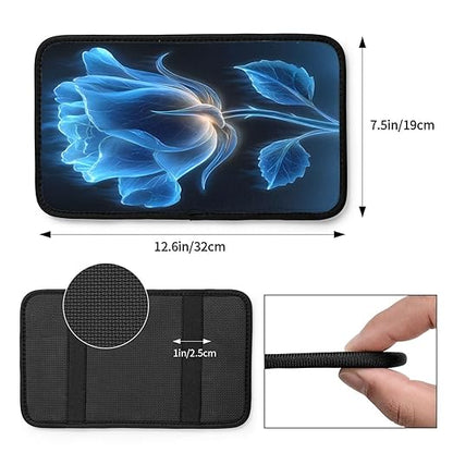 Blue Rose with Glowing Car Auto Armrest Cushion Cover Accessories Center Console Seat Box Pad Protector Universal Decoration for Most Vehicle SUV Truck