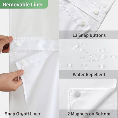 eachope Extra Long No Hook Shower Curtain with Snap-in Fabric Liner Set,White Waffle Weave Shower Curtains for Bathroom,Hotel Luxury Decor Bathroom Curtain Set,Waterproof & Washable,71Wx86H