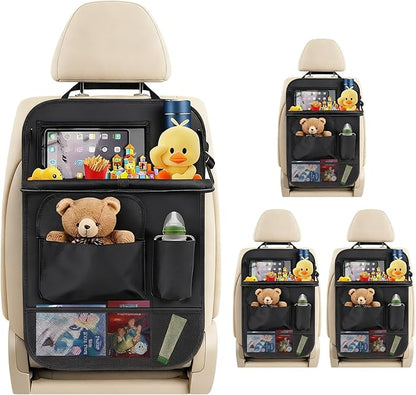 4-Pack Black Car Backseat Organizer, 10 Storage Pockets and Tablet Holder, Back Seat Organizer for Kids, family Road Trip Essentials, Travel Accessories