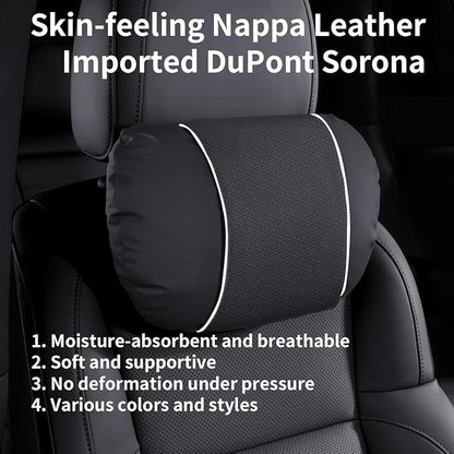 2 Pcs Car Headrest Neck Pillow for Driving,Premium Skin-Feeling Napa Leather Soft and Comfortable Headrest,Two Gears of Height Adjustment Car Seat Headrest Pillow Car Interior Accessories