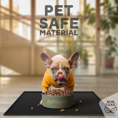 PetHappily Dog Food Mat - 24x15” Large Silicone Pet Food Mat, Raised Edges for Food and Water Prevent Spill, Waterproof Cat Food Mat Protect Floors,Easy Clean Dog Bowl Mats for Food and Water