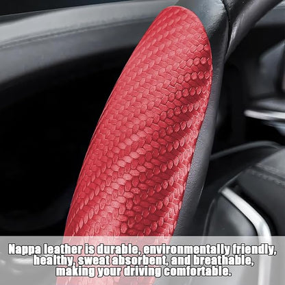 Mandark 3PCS Carbon Fiber Car Steering Wheel Cover, Anti-Skid Leather Vehicle Segmented Steer Wheel Protector, Auto Interior Protection Guard Accessories, Universal for Most Cars (Red)