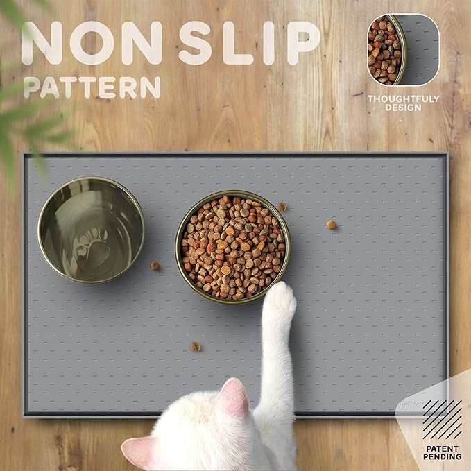 PetHappily Dog Food Mat - Raised Edges Dogs Mat for Food and Water Prevent Spill, Waterproof Cat Food Mats Protect Floors, Easy Clean Dog Bowl Mats for Food and Water, Silicone Pet Feeding Placemats