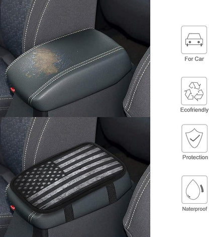 for Vintage Retro American Flag Black Car Center Console Armrest Cover Car Handrail Box Cushion Handrail Box Armrest Cushion Middle Consoles Protector for Most Car