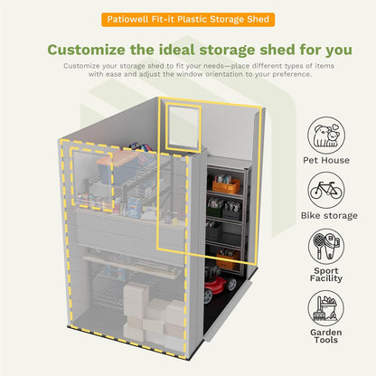 Patiowell 6X4 FT Outdoor Storage Shed, Plastic Tool Sheds with Lockable Door and Window, Weather-Resistant Garden Shed with Floor for Backyard, Patio, Easy Assembly, Light Grey