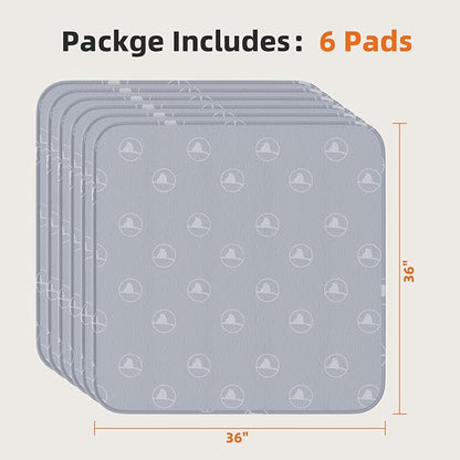 PJYuCien Washable Pee Pads for Dogs 6 Pack, 36" x 36" Non-Slip and Leak-Proof Pee Mat, Puppy Training Pads for Whelping, Playpen, Crate, Bed (Grey)