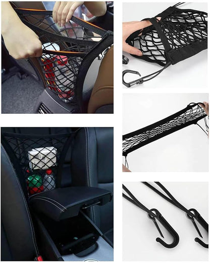 Universal Car Front Seat Net Pocket Organizer,Stretchable Hanging Storage Net Bag Purse Holder for Car,Barrier of Backseat Dog Or Kids