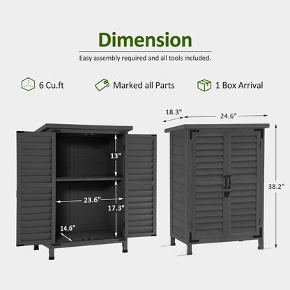 MCombo Outdoor Storage Cabinet, Small Storage Shed with Removable Shelf, Wood Garden Shed with 2 Doors for Yard Patio Lawn (24.6 x 18.3 x 38.2 inch) 0985 (Grey)