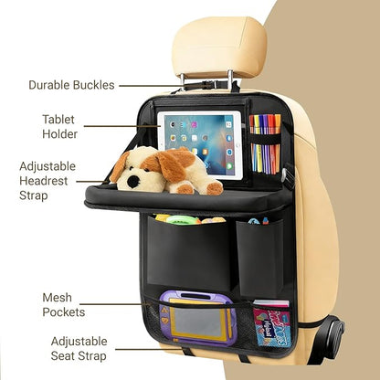 4-Pack Black Car Backseat Organizer, 10 Storage Pockets and Tablet Holder, Back Seat Organizer for Kids, family Road Trip Essentials, Travel Accessories