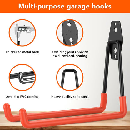 16 Pack Garage Hooks with Anti-Slip Coating Heavy Duty Wall Mount Hooks for Garage Storage and Hanging Hoses Bike Garden Tools Ropes etc
