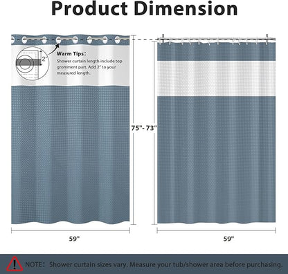 GICDSU No Hook Shower Curtain with Snap in Liner, Waffle Shower Curtain Set for Bathroom, Hotel Style with Semi-Sheer Top Window, Waterproof & Washable, Fog Blue, 59" W x 75" L