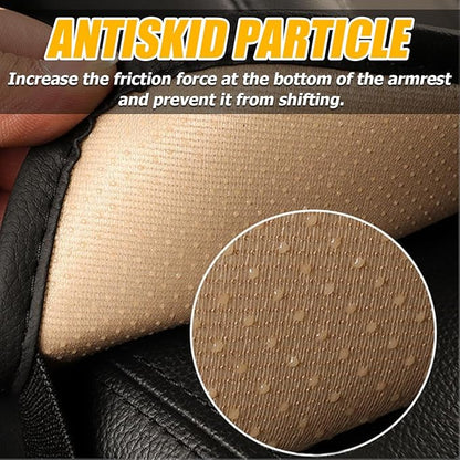 Car Armrest Seat Box Cover, Comfortable Leather Automotive Center Console Cushion Pad, Soft Waterproof Vehicle Arm Rest Protector Mat Accessories, Universal for RV, SUV, Truck (Black/Gray)