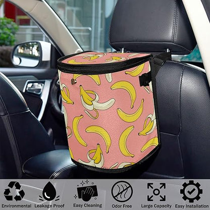 Banana Car Trash Can Cute Fruit Pink Car Garbage Bag with Lid Hanging Waterproof Leak Proof Vehicle Storage Bin