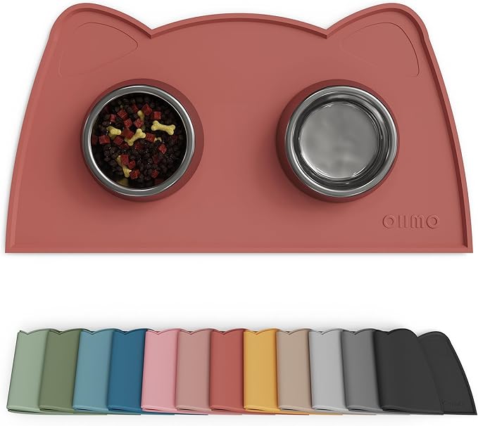 OHMO - Cat Food Mat, Silicone Pet Feeding Mat for Floor Non-Skid Waterproof Dog Water Bowl Tray, Easy to Clean Pet Placemat (Erythrinus, 18 * 9.8'')