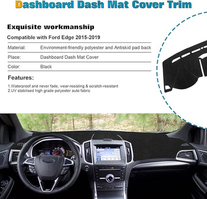x xotic tech Center Console Dashboard Mat Pre-Cut Non-Slip Sunshield Sun Glare Protector Dash Carpet Pad Black Cover Compatible with Ford Edge 2015 2016 2017 2018 2019 2020 2021 2022 2023 2024 2025