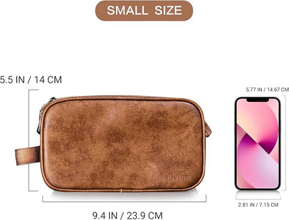 Elviros Travel Toiletry Bag for Men, Shaving Dopp Kit Water-resistant Bathroom Small Toiletries Organizer PU Leather Cosmetic Bags