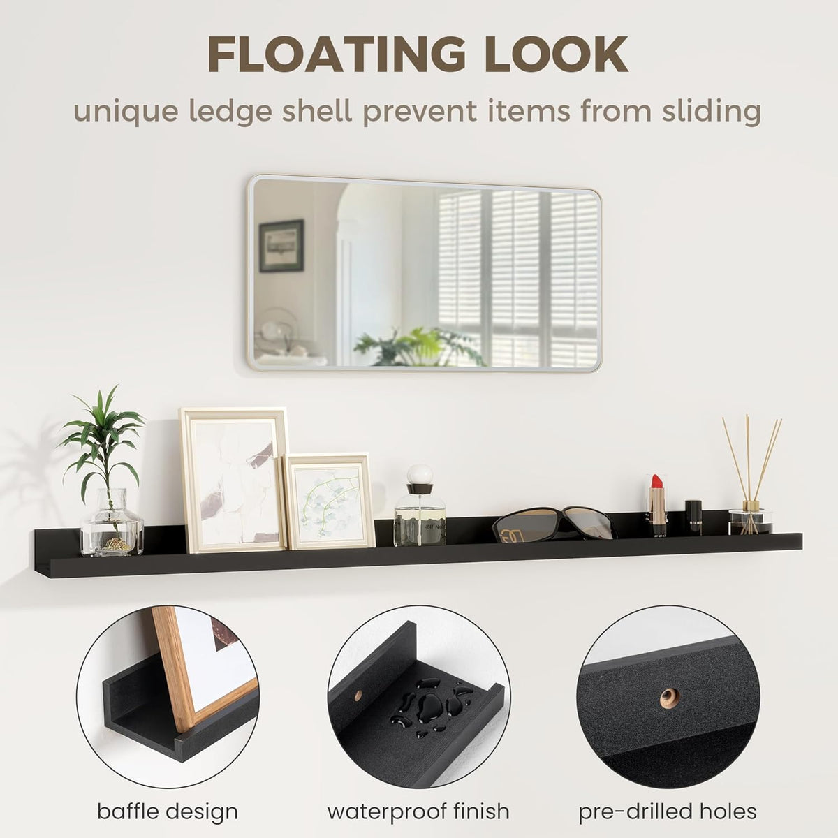 Axeman Black Floating Shelves 16 Inch | Picture Ledge Shelf Set of 2 | Rustic Picture Shelf for Wall with Ledge | Black Wall Shelves with Lip | Photo Ledges