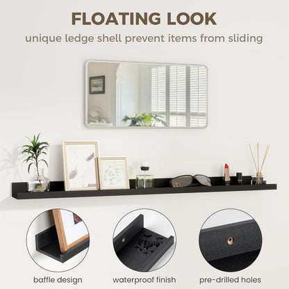 Axeman 48 Inch Black Floating Shelves for Wall | Picture Ledge Shelf Set of 2 | Rustic Picture Shelf for Wall with Ledge | Floating Shelves with Lip | Photo Ledge Shelves for Books Album Records