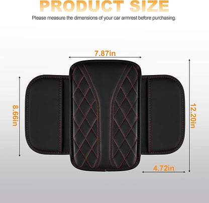 Car Center Console Cover Fit for Jeep Cherokee - Leather Armrest Covers with 2 Storage Pockets(Black&Red)