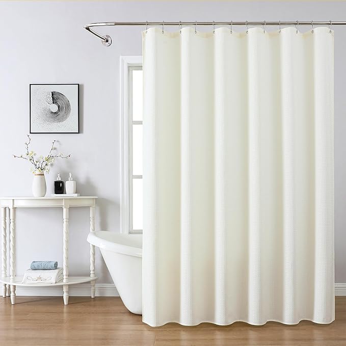 meioro Ivory Shower Curtain, Waffle Weave 256GSM Heavy Duty Textured Fabric Shower Curtains for Bathroom Hotel Spa, Luxury Weighted Polyester Cloth Bath Curtain Set with 12 Hooks, 72Wx78H