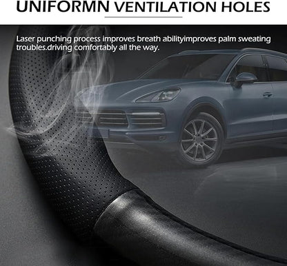 Car Carbon Fiber Steering Wheel Cover, Round Anti-slip Breathable Steering Wheel Protector, Four-season Interior Accessory, Universal for Most Cars (Black #Round)