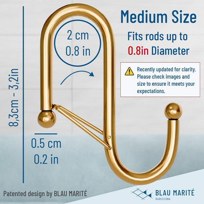 10-Pack Metal S Hooks for Hanging – Heavy-Duty S-Shaped Hook with Safety Buckle – Fits Bars up to 0.8 In – Anti-Drop S-Hooks for Kitchen, Bathroom, Closet & Pot Racks – Gold (Medium)