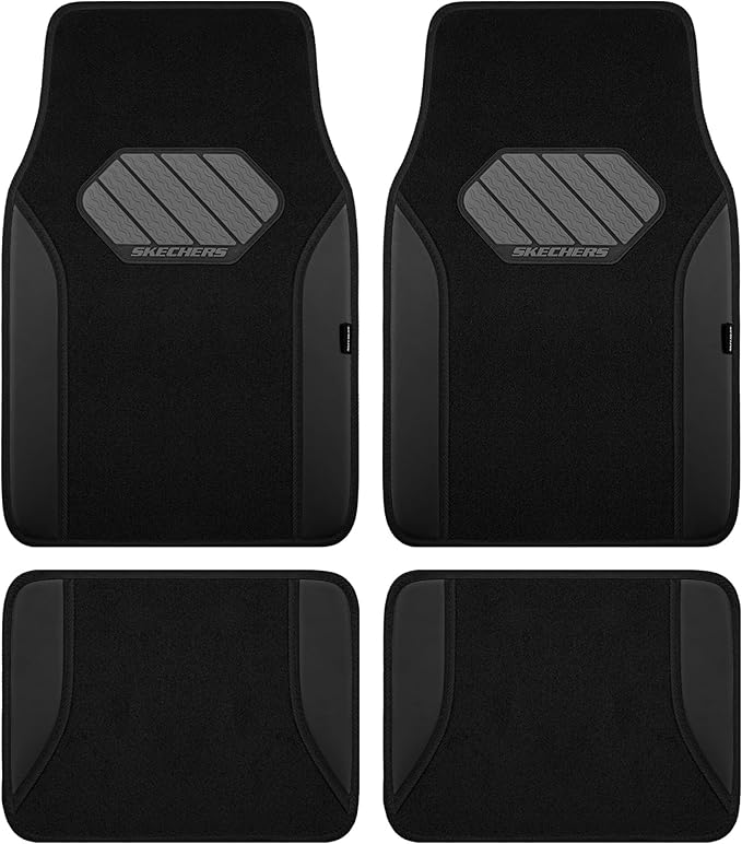 Skechers Car Floor Mats,Waterproof Universal Fit Faux Leather Car Mats,Floor Mats for Cars with Anti-Slip Heel Pad,Fit for SUVs,Vans,Sedans,Trucks,Black