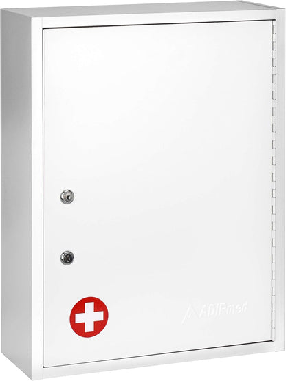 AdirMed Locking Medicine Cabinet Wall Mounted First Aid Cabinet with Lock, Lockable Wall Medicine Cabinet with Dual Lock and Dual Keys, 21" H x 16" W x 6" D, White