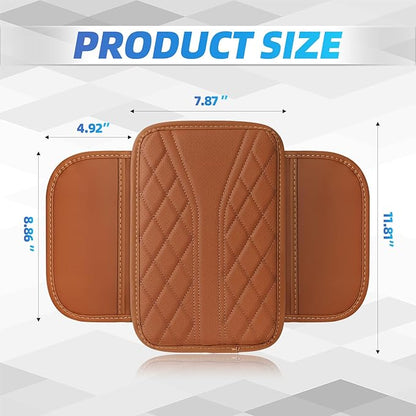 Car Center Console Cover, 11.8"×6.7" Leather Armrest Cover for Cars, Multifunctional Auto Armrest Cushion Pad with Storage Pocket, Universal Arm Rest Protector Car Accessories (Brown)