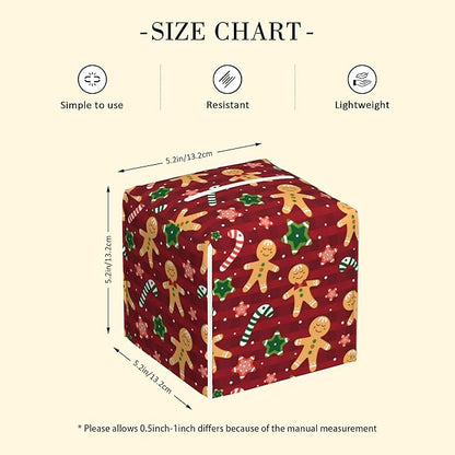 POIUBLE Candy and Star Leather Tissue Box Holder Christmas Red Gingerbread Tissue Box Cover Square Waterproof Tissue Holder Organizer Modern Napkin Holder for Bedroom Dresser Night Stand Office Desk