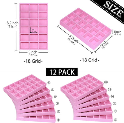 12 Pack Earring Organizer Stackable Jewelry Drawer Tray Removable Jewelry Display Tray Organizer for Necklace Earring Drawer Insert 216 Grids