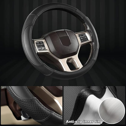 GIANT PANDA Car Steering Wheel Cover for Dodge Ram 1500 2500 3500 15.5-16 inches- Solid Black