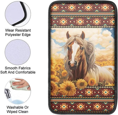 Aztec Horse Center Console Cover for Cars, Non-Slip Car Armrest Cover Auto Armrest Box Cover Horse Cars Interior Accessories Universal Fit Most Vehicle Trucks