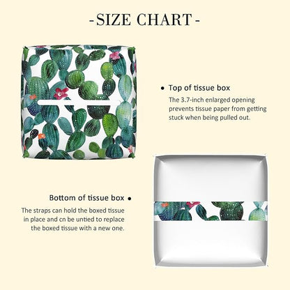 POIUBLE Leather Tissue Box Holder Watercolour Cactus Tissue Box Cover Square Waterproof Tissue Holder Organizer Modern Napkin Holder for Bedroom Dresser Night Stand Office Desk