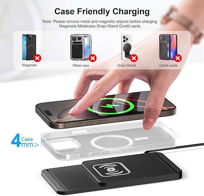 Wireless Charging Pad for Car for Kia Sportage 2018-2023 2024, 20W Fast Qi Car Ultra-Slim Wireless Charger Mat Non-Slip Silicone Dashboard Charging Pad,Type-c