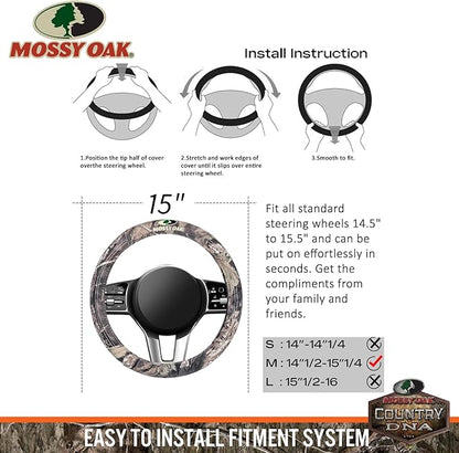 Mossy Oak Full Camo Steering Wheel Cover - Made from Premium Cotton Twill, Universal Fit for 14 1/2 to 15 inches - Official Licensed Product