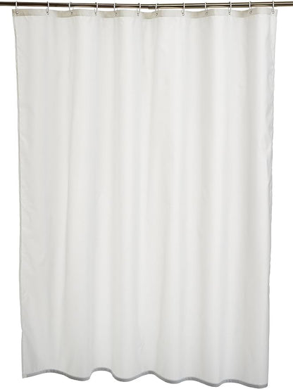 Amazon Basics Bathroom Shower Curtain, Water Resistant Fabric with Grommets & Hooks, Machine Washable, 72"x72", White